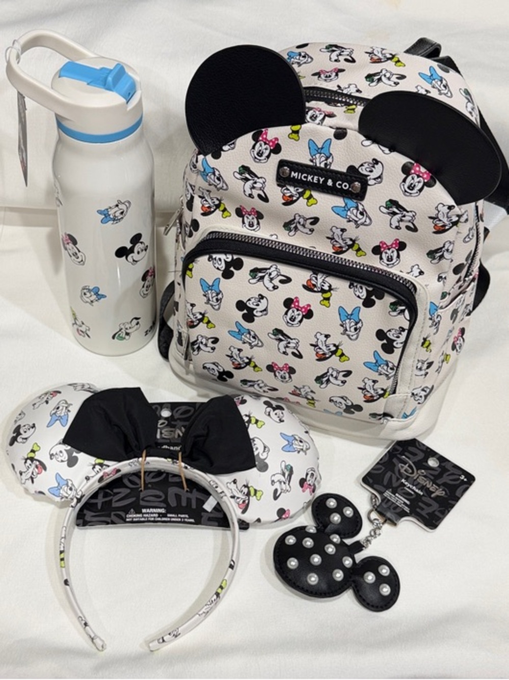 Disney White Mini Backpack with Black Ears and Multicolor Character Print